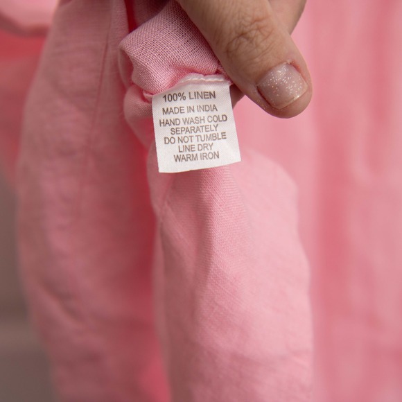 Pink 100% Linen Tunic Dress Size M Embroidered Retro 70s Print Geometric Flower - Picture 6 of 6